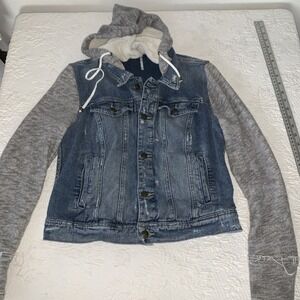 Free People Blue Jean Jacket with Gray Sleeves